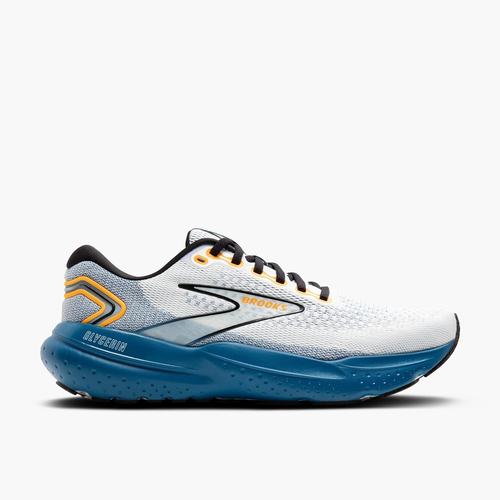 Chaussures Running Route Brooks Glycerin 21 Blanche Bleu Orange Homme | OPH-5136643